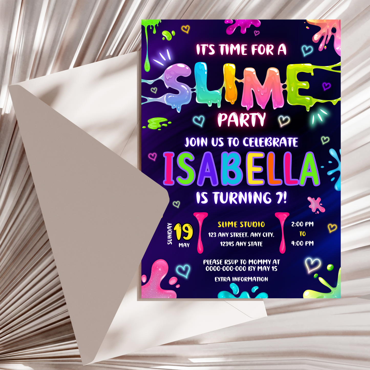 Printable slime birthday invitation for kids’ parties
