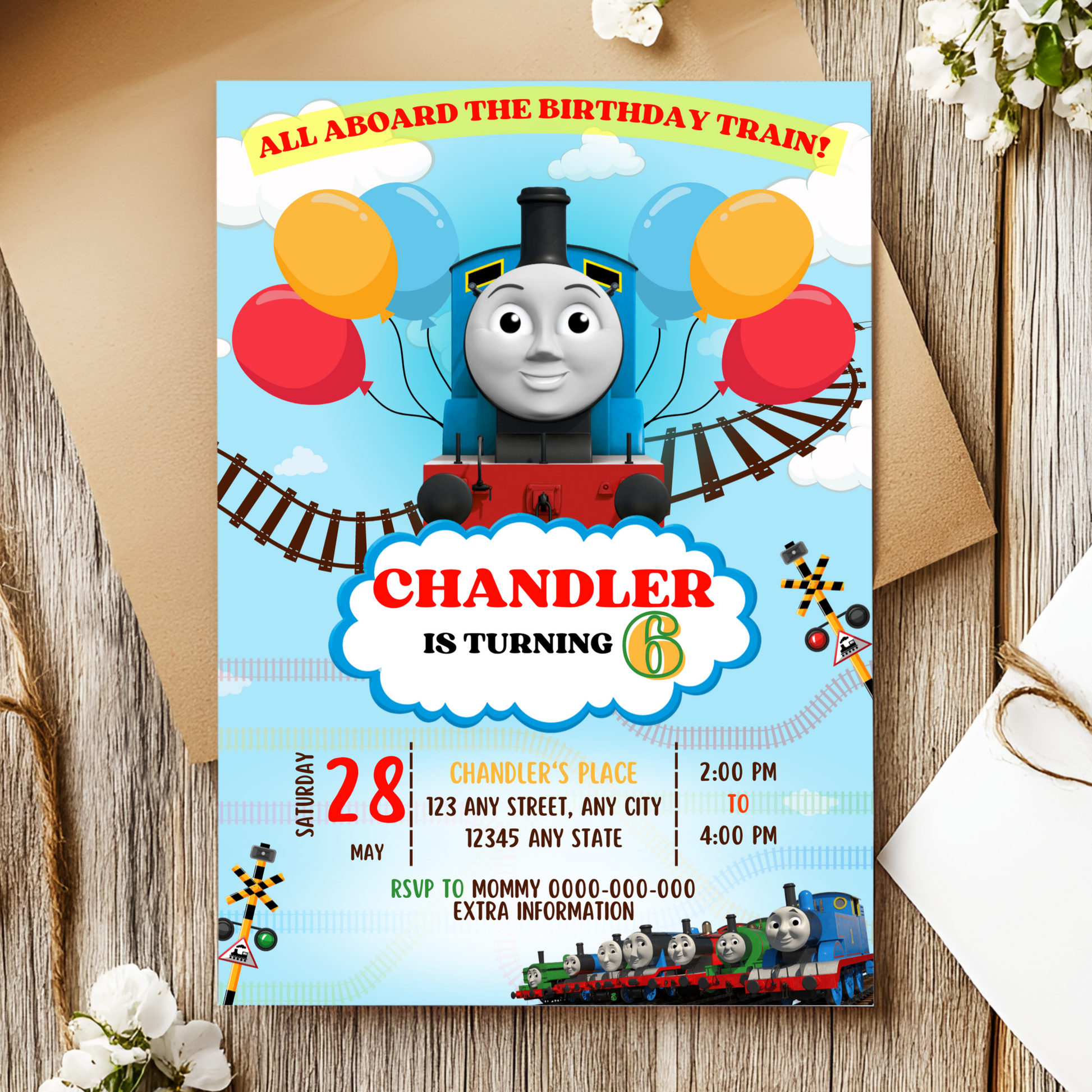 Editable Thomas and Friends train birthday invitation template