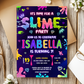 Colorful slime-themed birthday invitation template in Canva