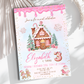 Gingerbread cookie decorating party invite in pink for Christmas celebrations