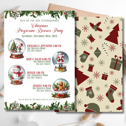 Customizable dinner party invite with festive holiday details