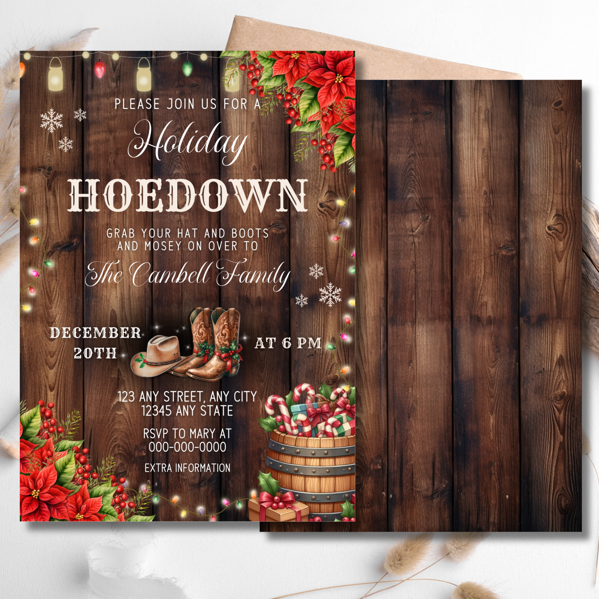 Customizable digital invite for a cowboy-themed Christmas party